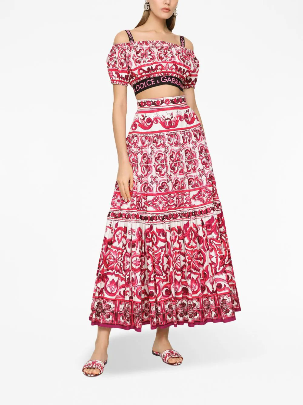 Majolica-print poplin crop top