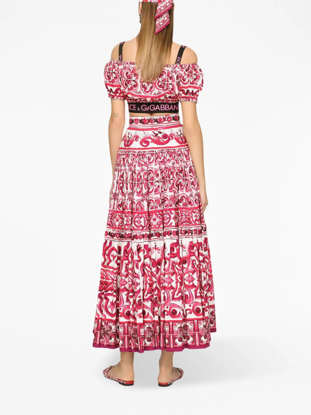 Majolica-print poplin crop top