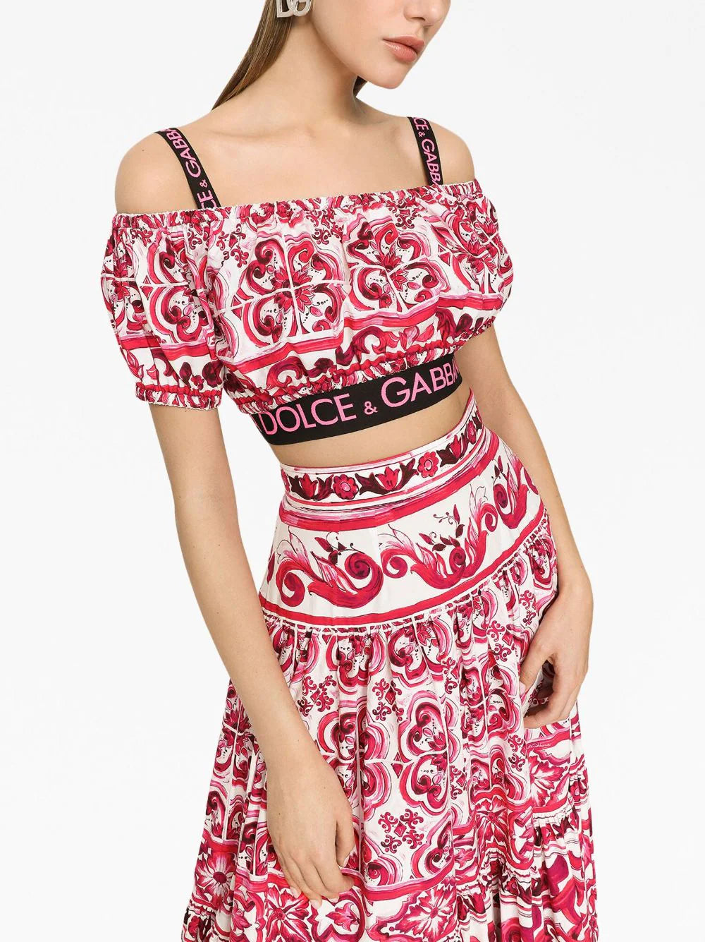 Majolica-print poplin crop top