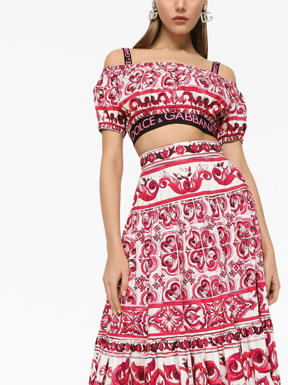 Majolica-print poplin crop top