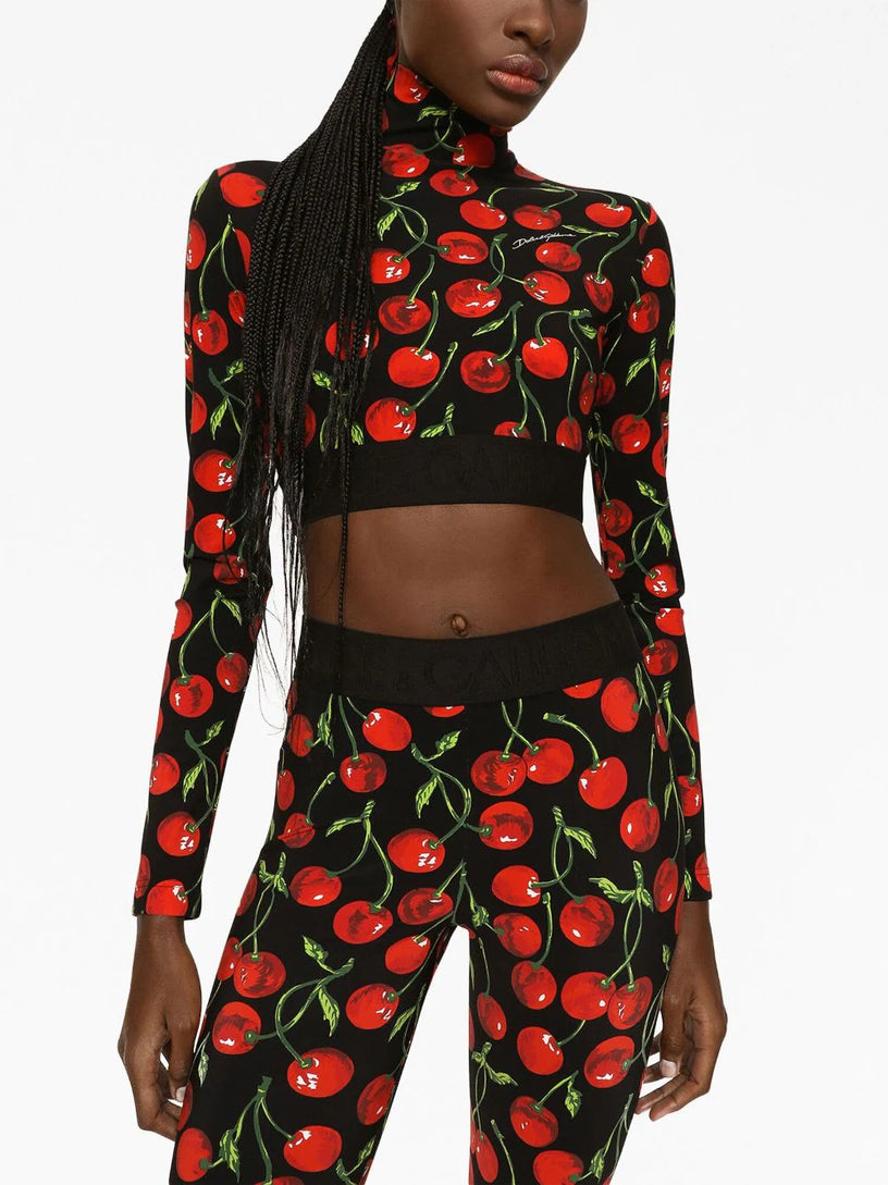 Cherry-print crop top