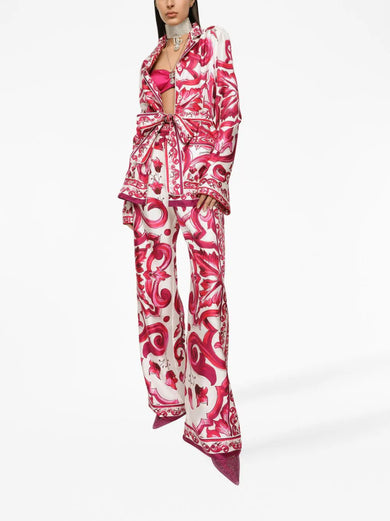 Majolica-print twill pants