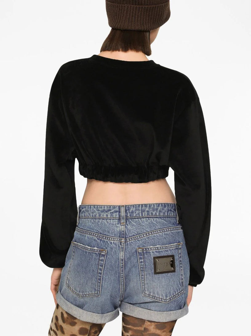 Shorts in denim with logo plaque