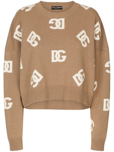 Cropped wool sweater with DG inlay