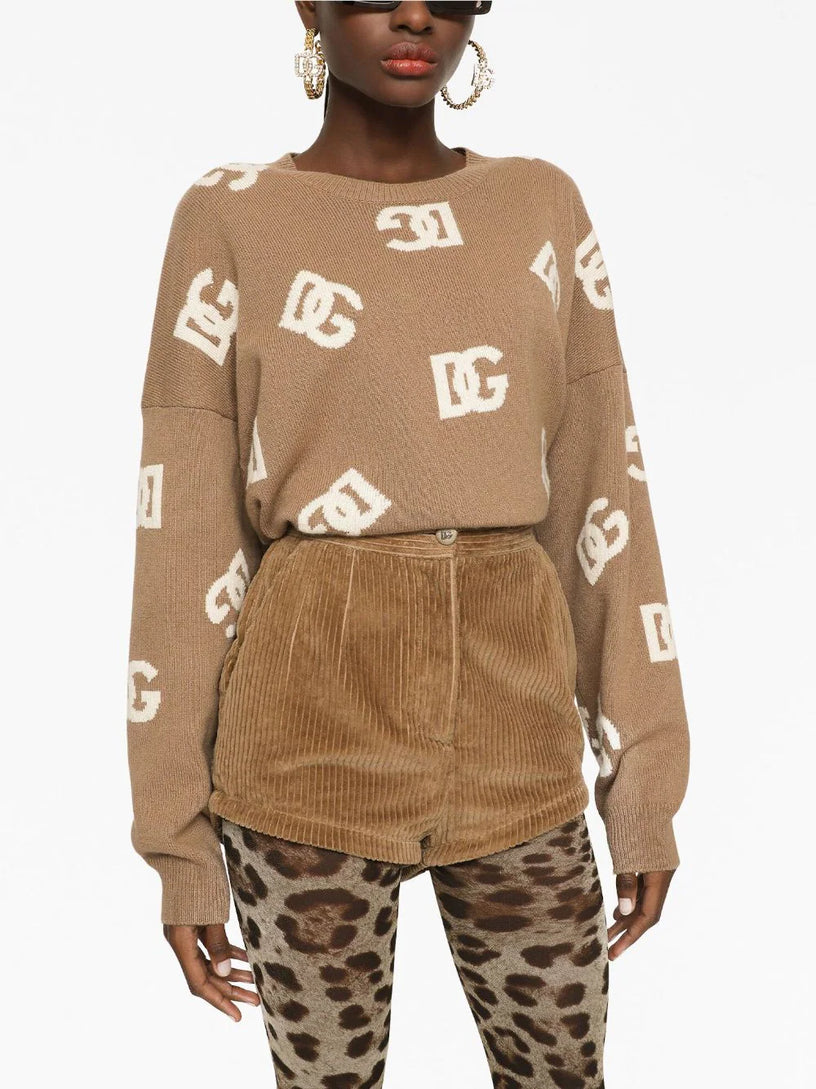 Cropped wool sweater with DG inlay