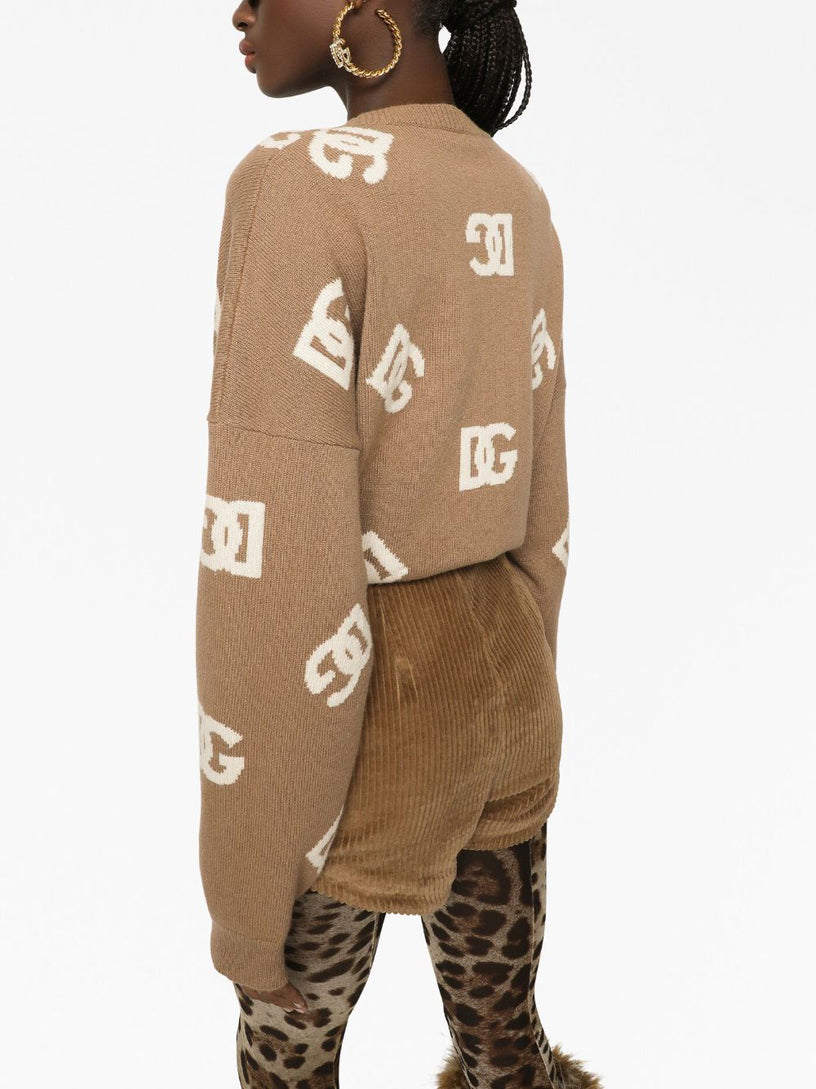 Cropped wool sweater with DG inlay