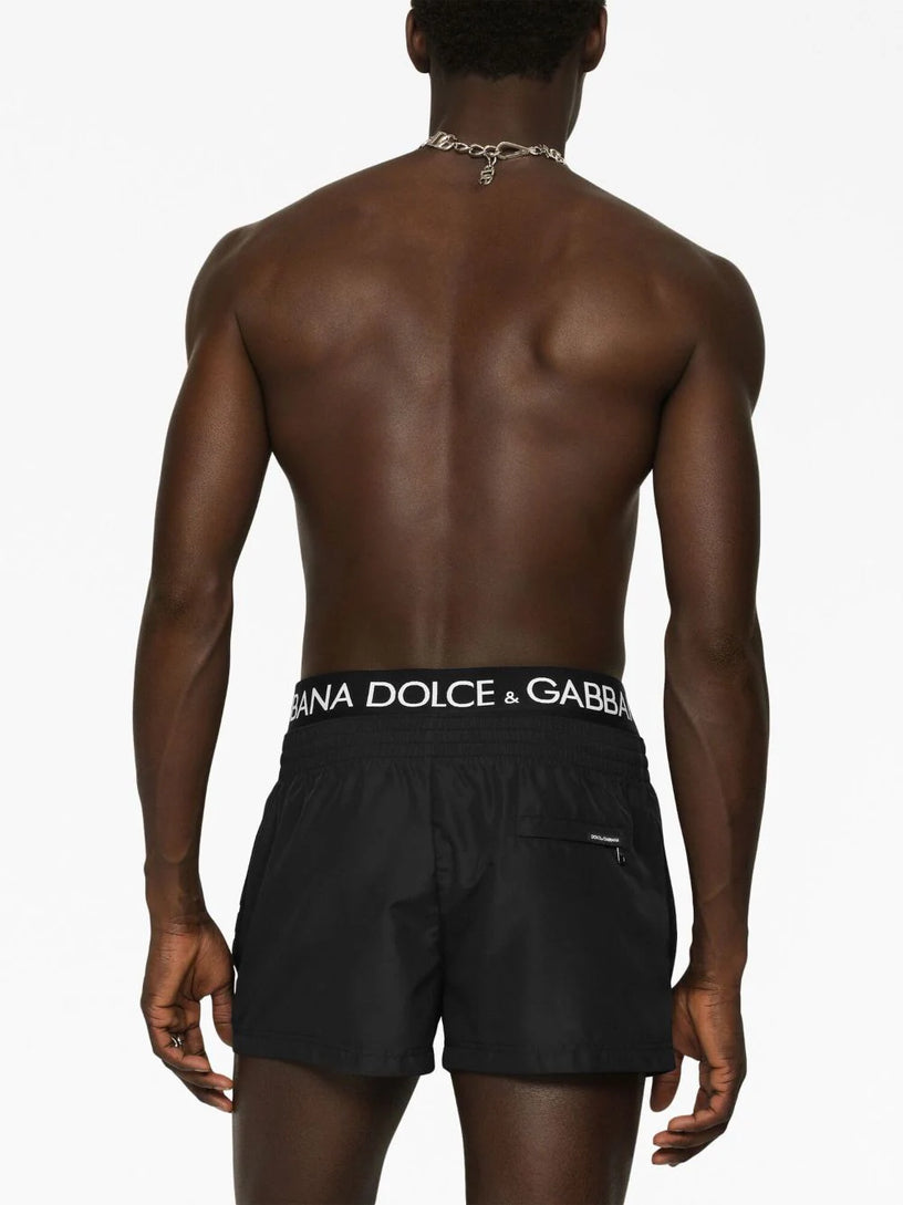 Short swim trunks with branded band