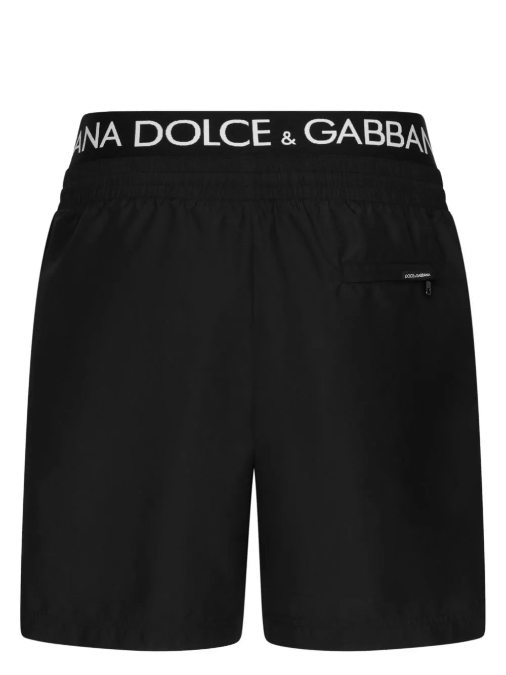 Mid-length swim trunks with branded band
