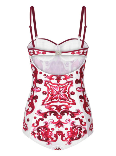 Majolica print balconette one-piece swimsuit