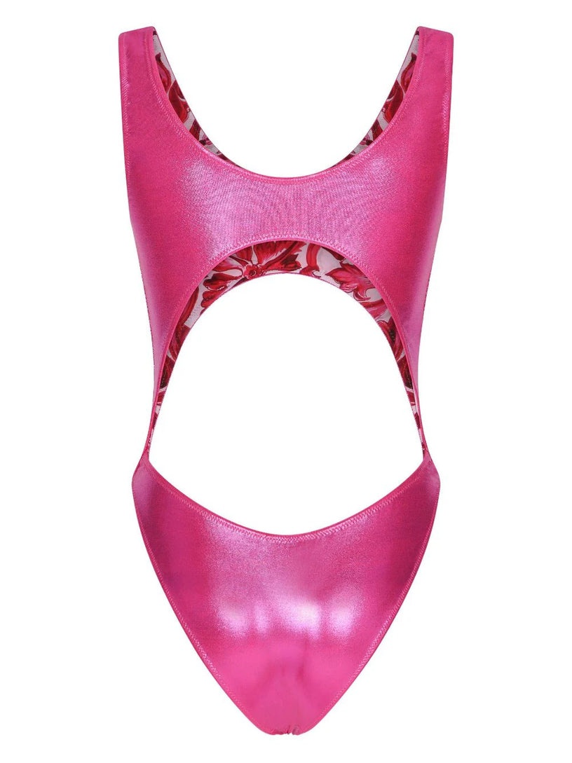 Laminated cutout one-piece swimsuit