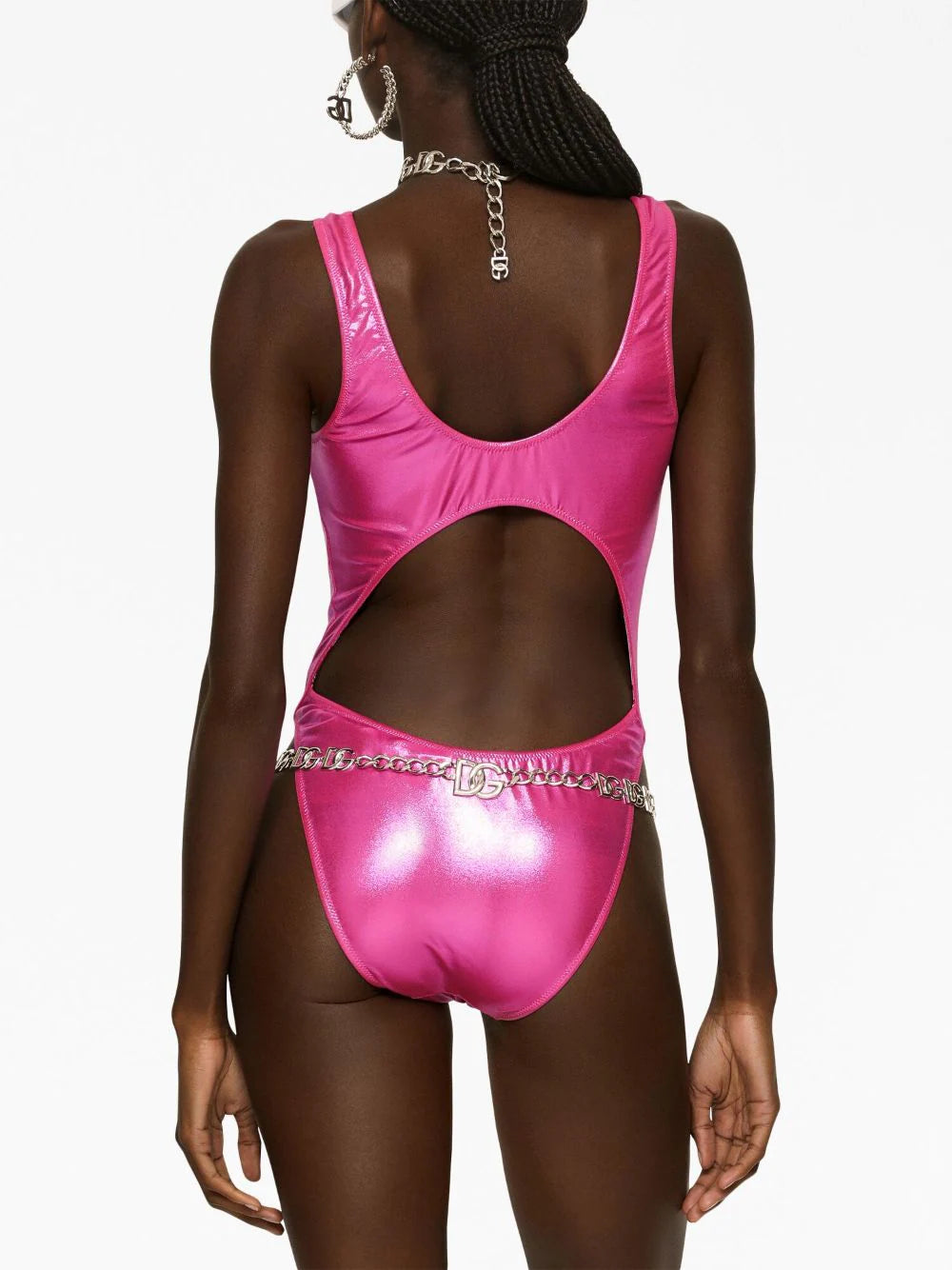 Laminated cutout one-piece swimsuit