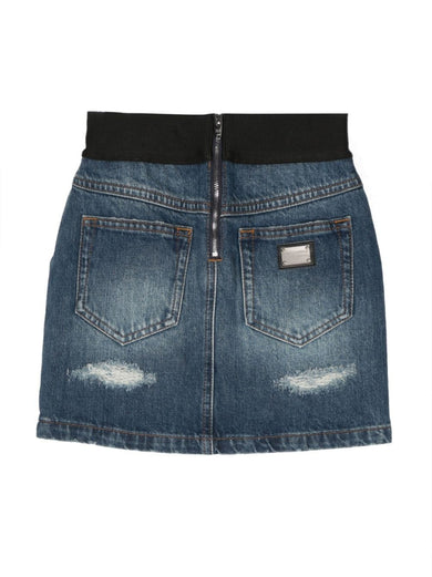 Denim skirt with branded elastic waistband