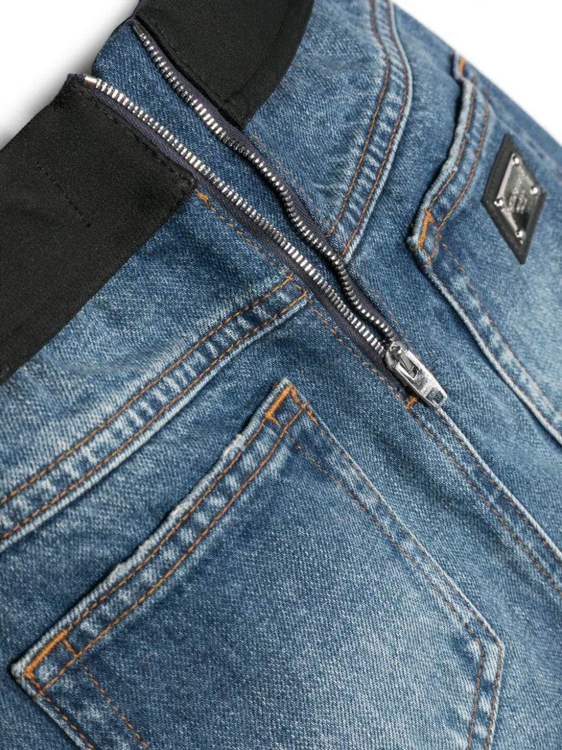 Denim skirt with branded elastic waistband