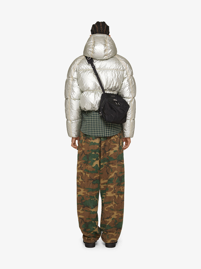 Laminated hooded puffer