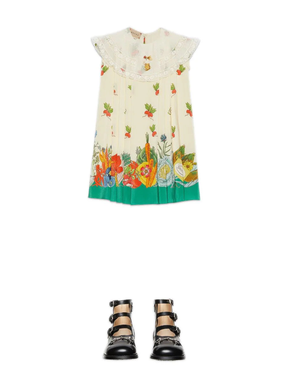 GG FLORAL AND FRUIT SILK DRESS