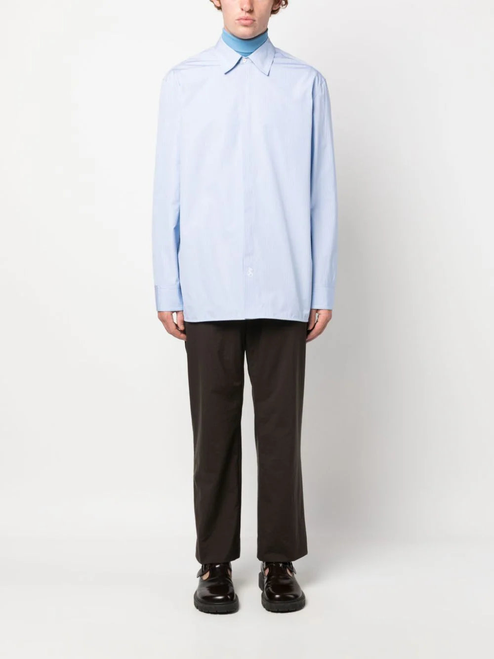 Logo-embroidered pinstripe shirt