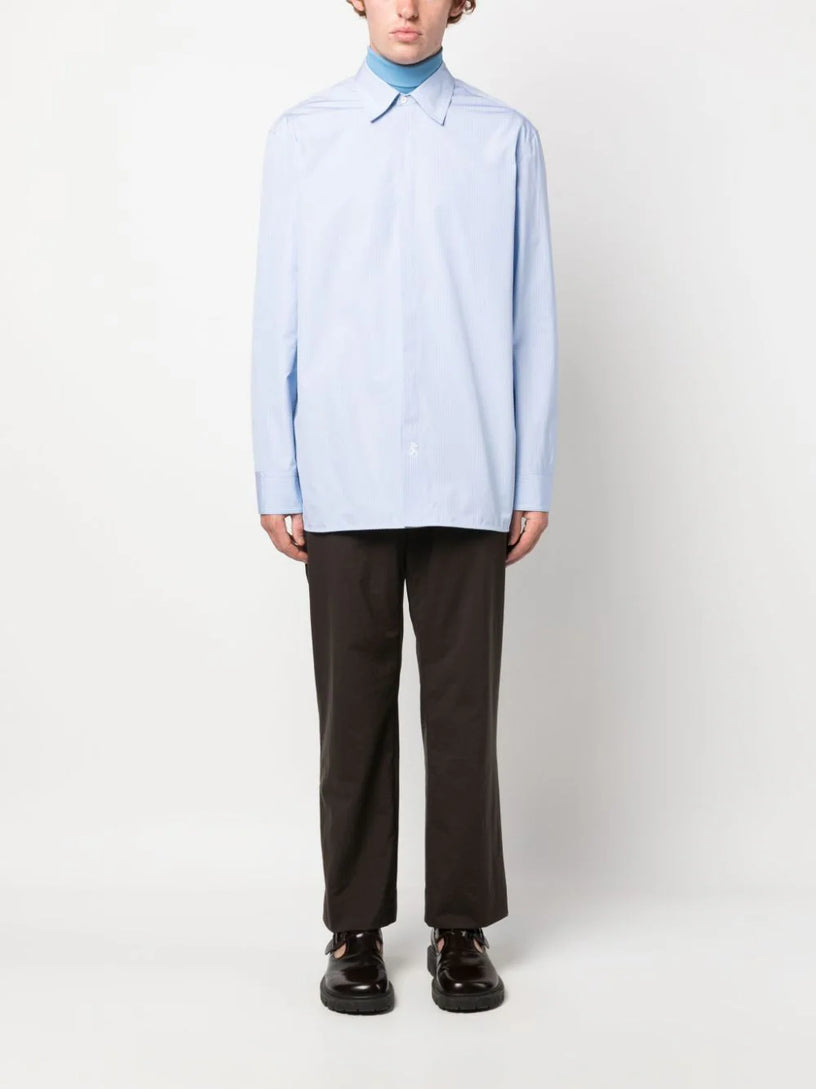 Logo-embroidered pinstripe shirt