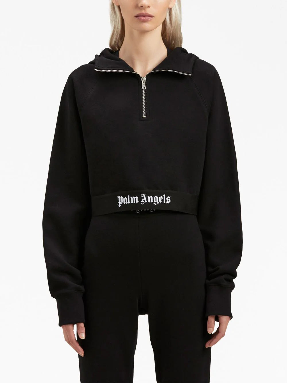 Logo tape zipped hoodie