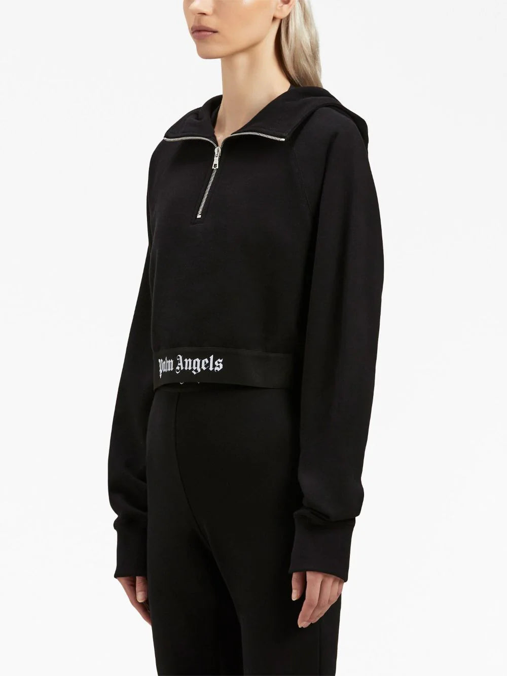 Logo tape zipped hoodie