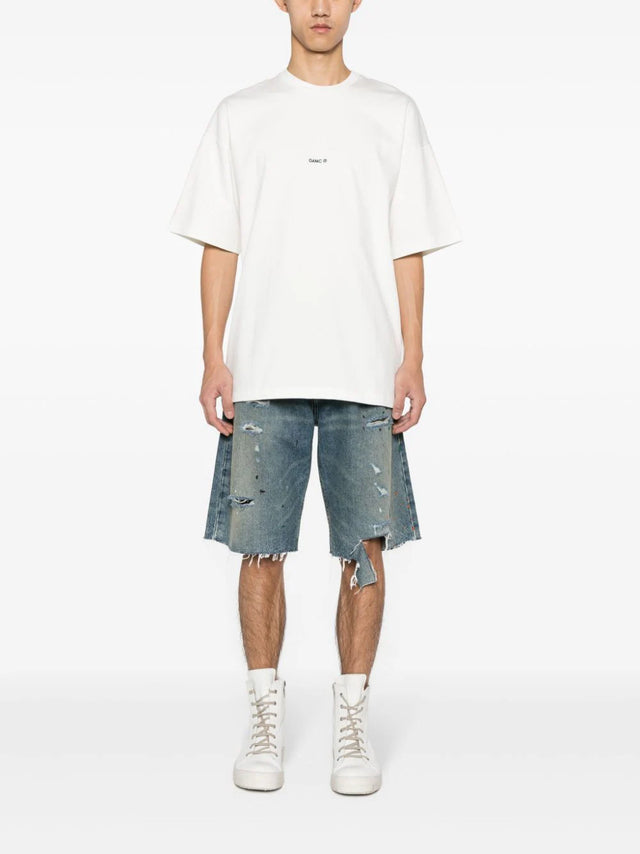 Distressed denim shorts