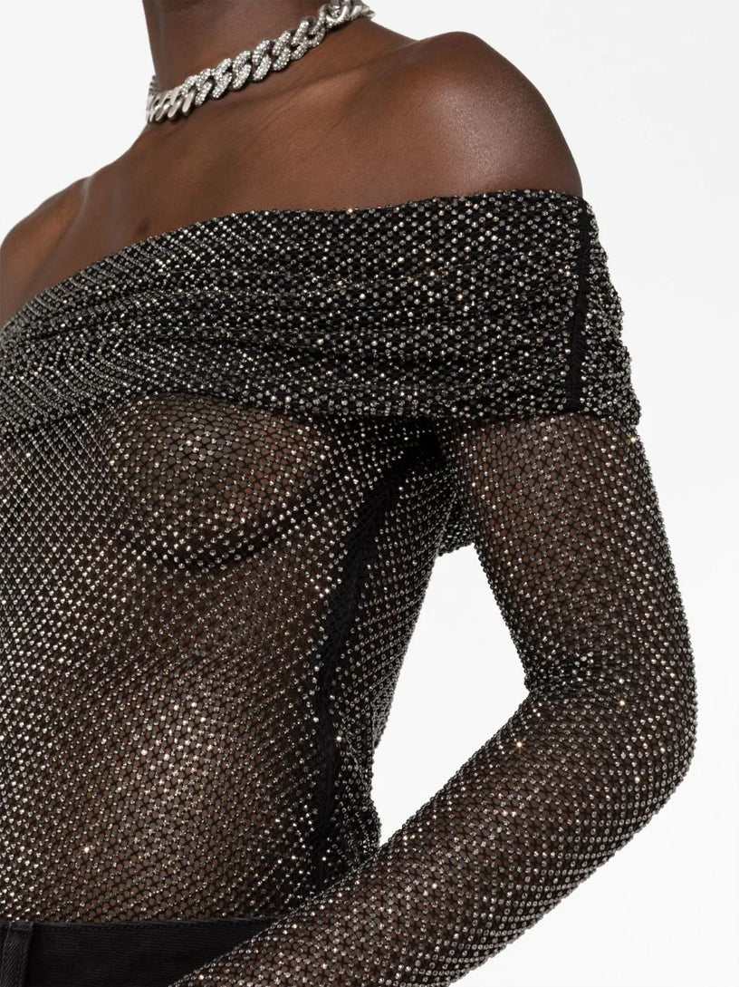 Rhinestone Fishnet Top