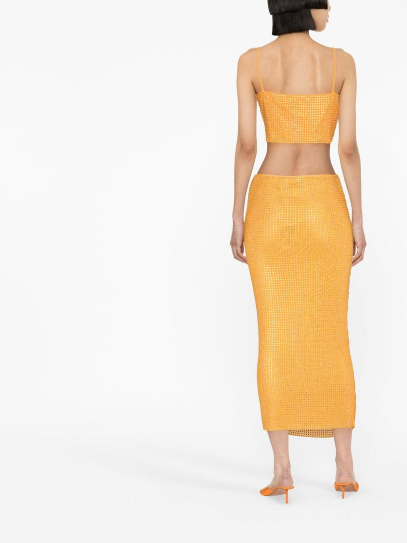 Rhinestone Mesh Midi Skirt