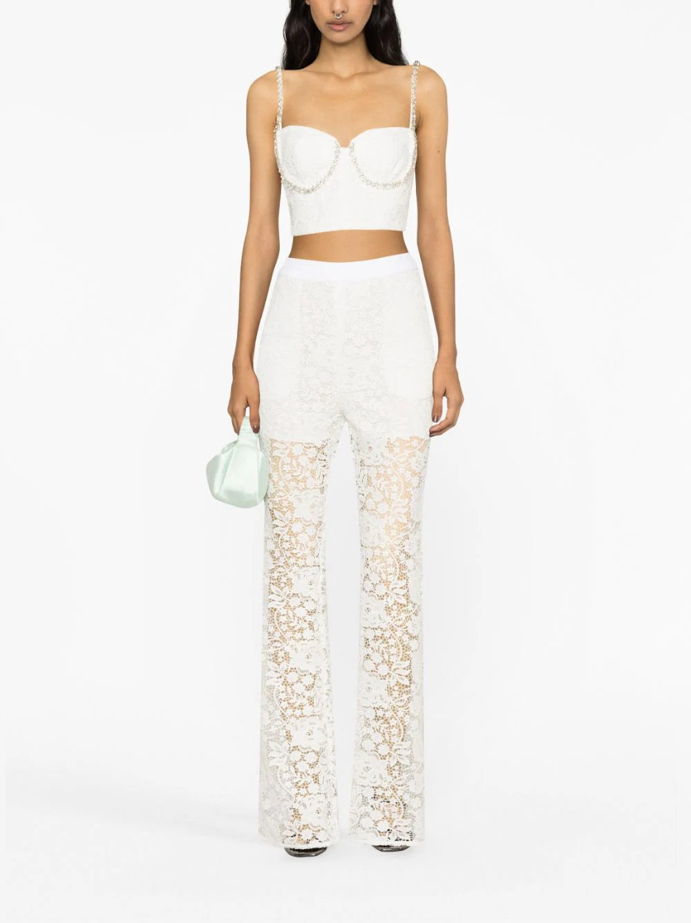 White Cord Lace Diamante Top