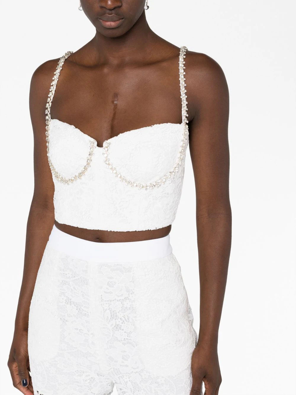 White Cord Lace Diamante Top