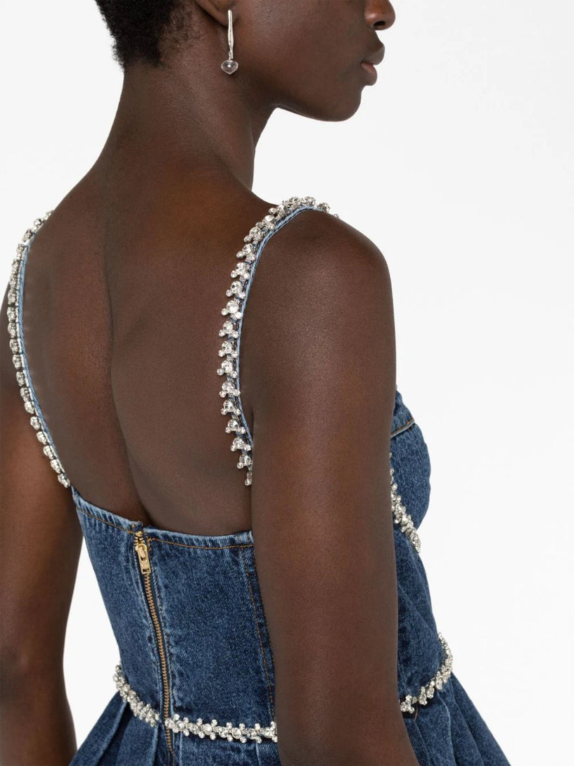 Diamante Detail Denim Mini Dress