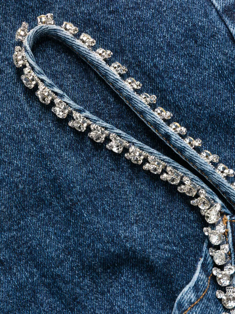 Diamante Detail Denim Mini Dress