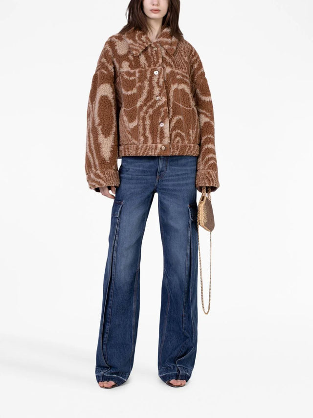 Woodgrain Print Teddy Jacket
