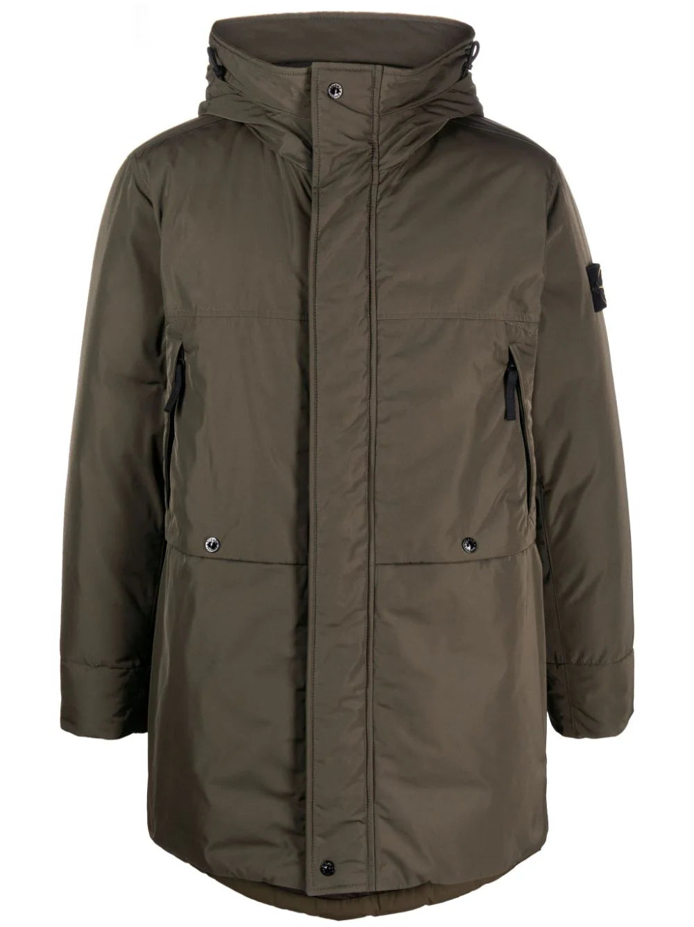 Compass-patch padded coat