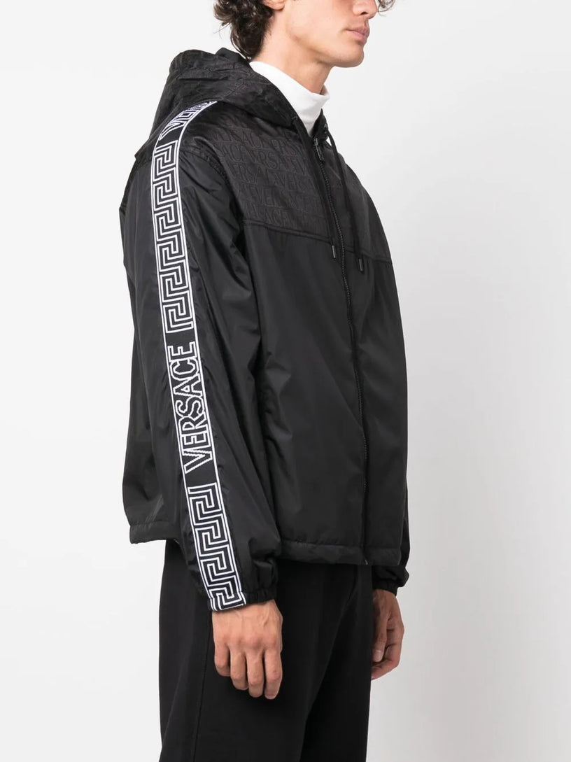 Jacquard-logo hooded jacket