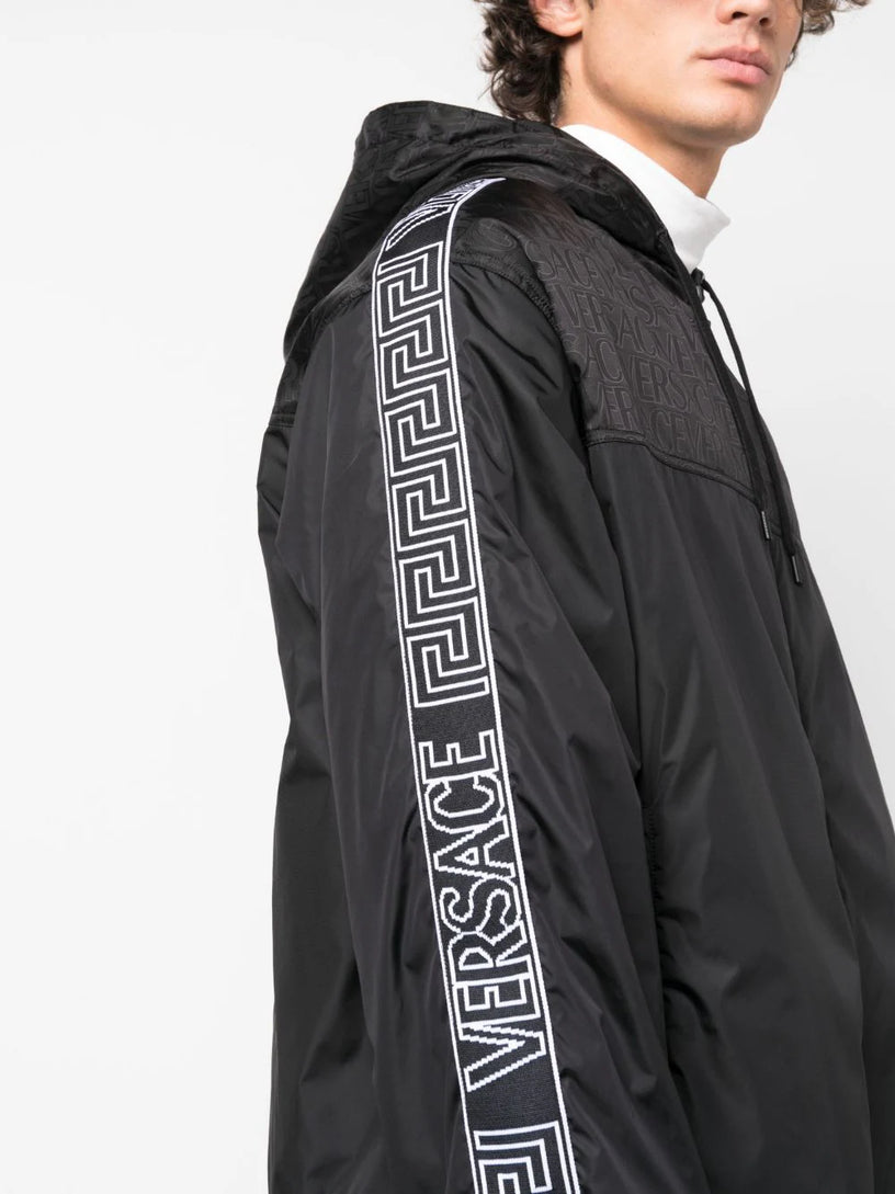 Jacquard-logo hooded jacket