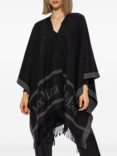 Hilde wool poncho with jacquard logo