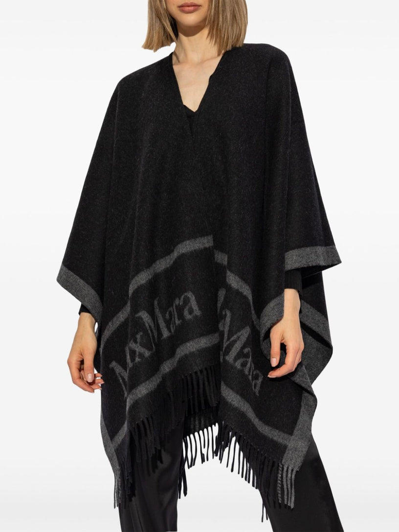 Hilde wool poncho with jacquard logo