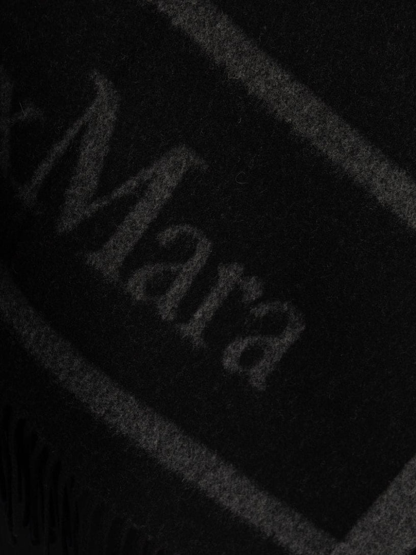 Hilde wool poncho with jacquard logo