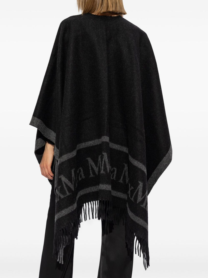 Hilde wool poncho with jacquard logo