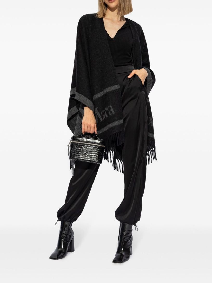Hilde wool poncho with jacquard logo