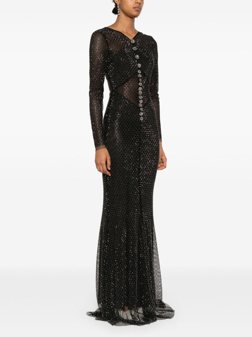 Rhinestone fishnet maxi dress SELF PORTRAIT Nero