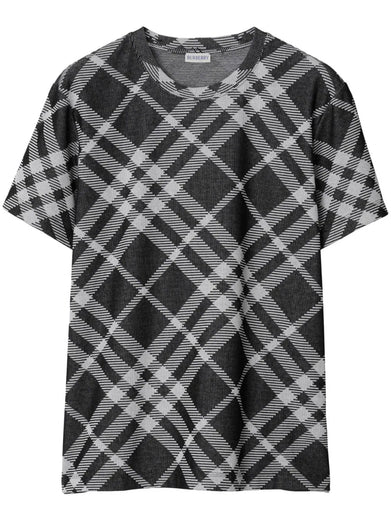 Check Stretch Cotton Blend T-shirt