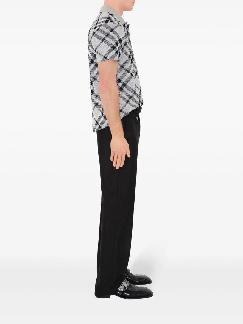 Check cotton blend polo shirt