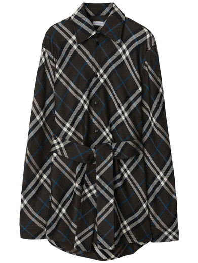 Check-pattern belted shirt
