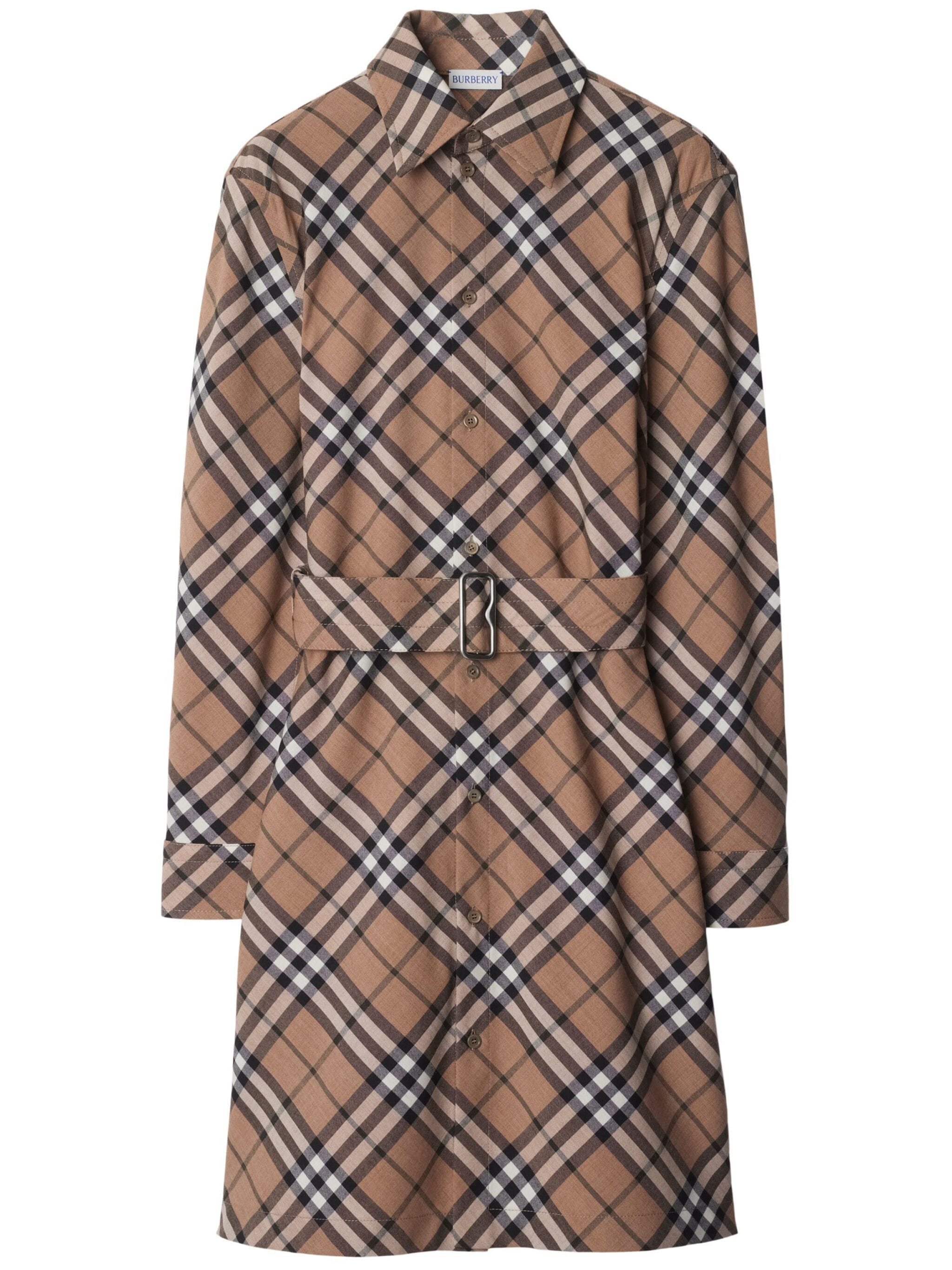 burberry dress women Check Wool Blend Shirt Dress Burberry Marrone