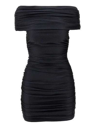 Pleated dress with open shoulders