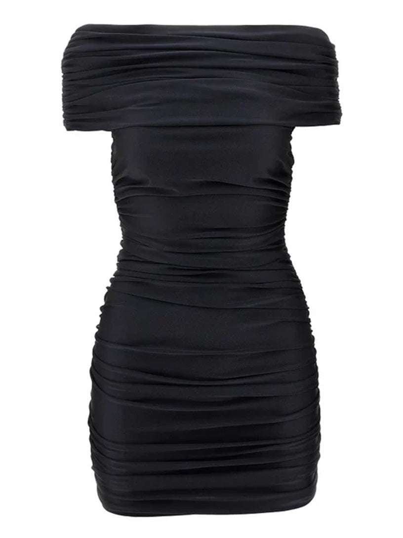 Pleated dress with open shoulders