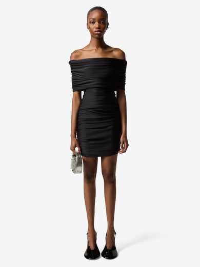 Pleated dress with open shoulders
