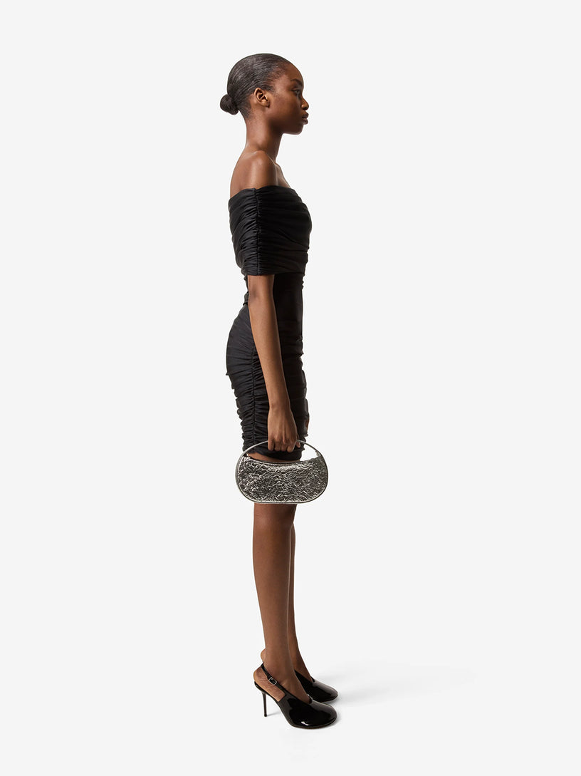 Pleated dress with open shoulders