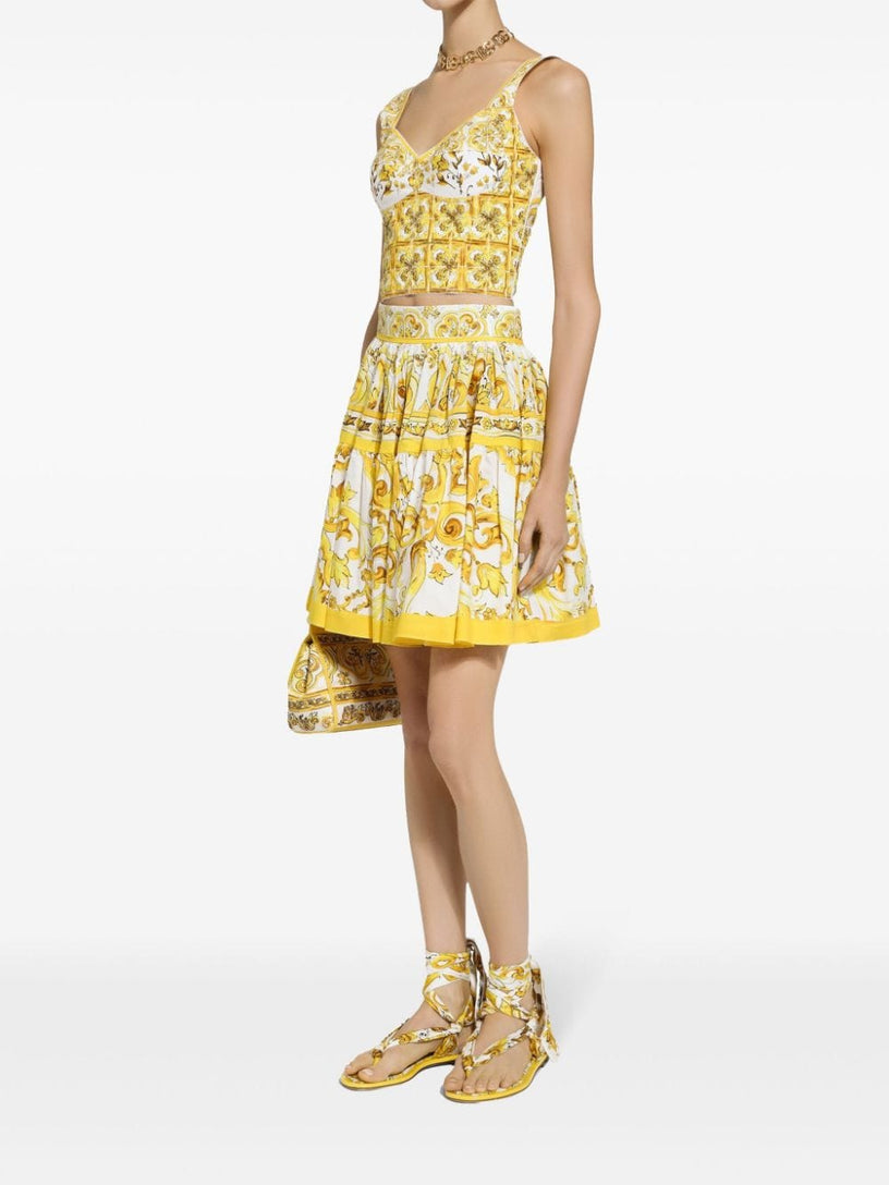 Short circle skirt in majolica-print