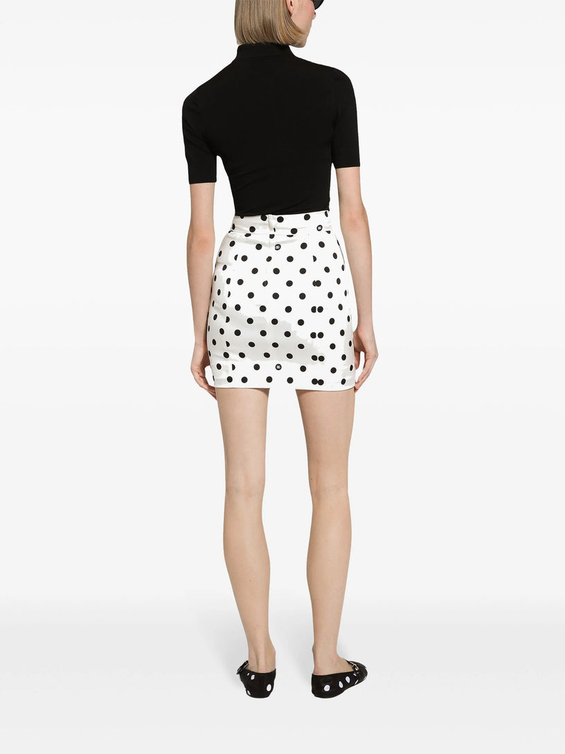 Short charmeuse skirt with polka-dot print